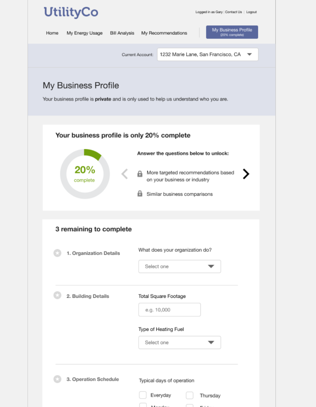 Before redesign: Business Profile
