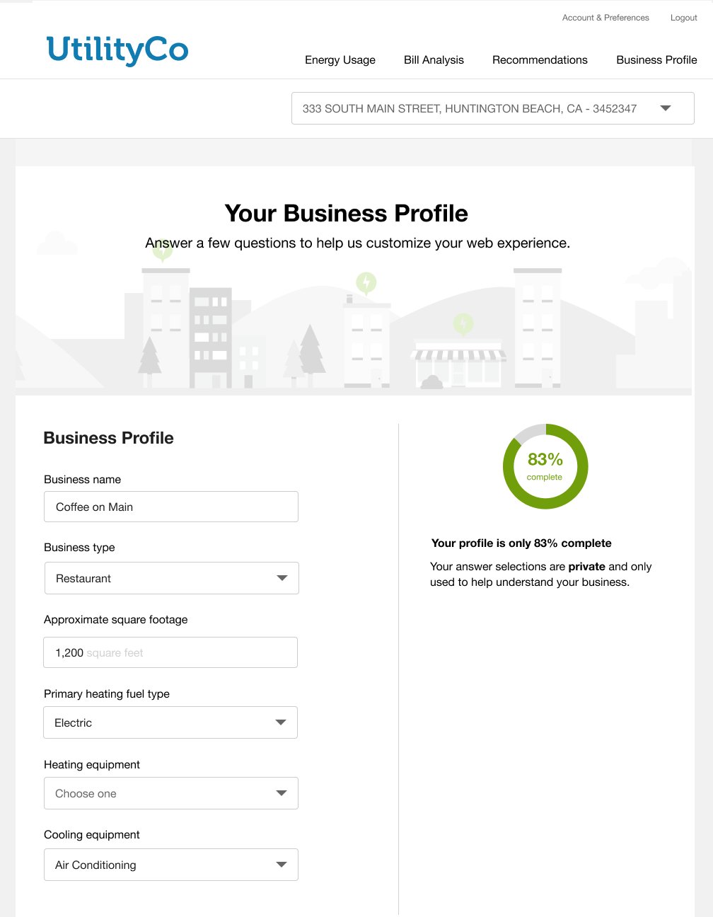 After redesign: Business Profile